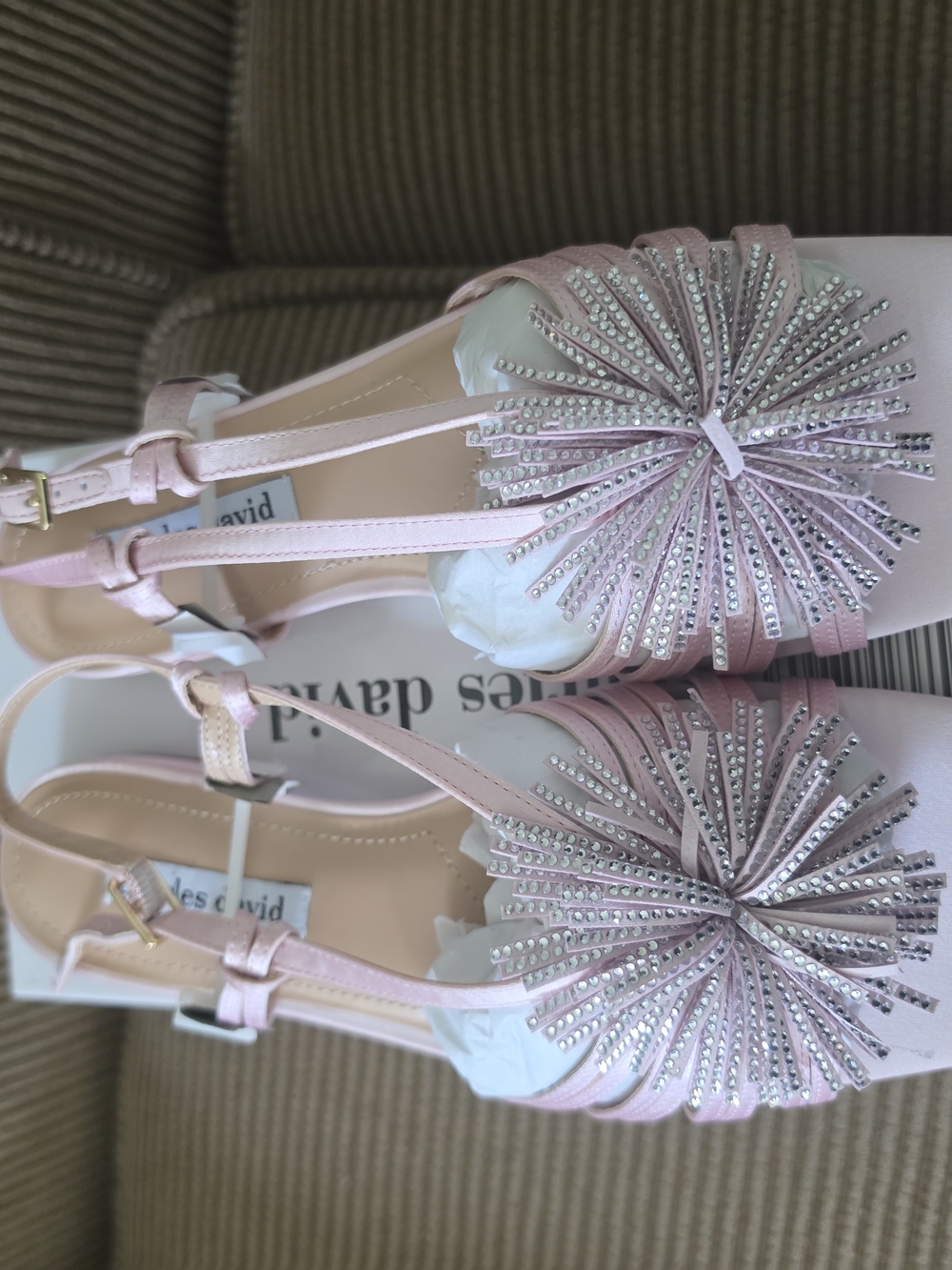 Charles David Rhinestone Pom-Pom Satin Flat Sandals (Pink) - Picture 2 of 6